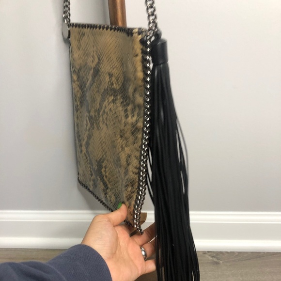 Stella McCartney Embossed Snake Print Flat Crossbody Bag w Tassel Italy - Picture 4 of 9